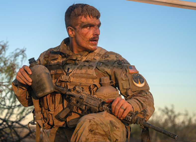 Space Force Guardian participates in spur ride held by 6th Squadron, 1st Cavalry Regiment, 1st Armored Brigade Combat Team, 1st Armored Divisionat Fort Bliss, Texas, April 29, 2024 (U.S. Army/David Poleski)